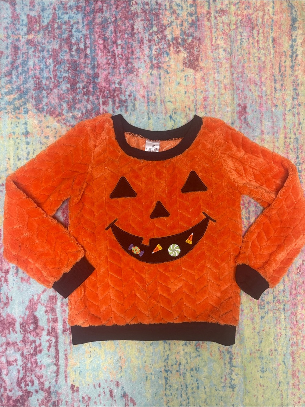 Kids Orange Pumpkin Plush Pullover Sweatshirt Costume